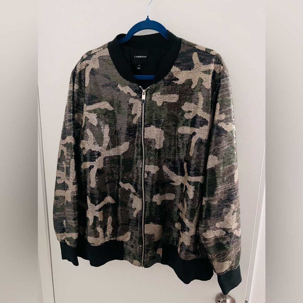 Metallic fatigue glitter Plus Size bomber Jacket (Lane Bryant) size 22